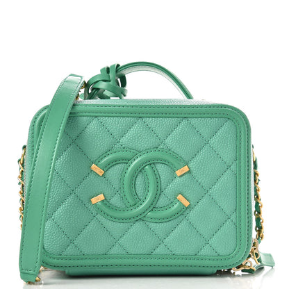 Chanel Caviar Quilted Small CC Filigree Vanity Case Green 3 of 9