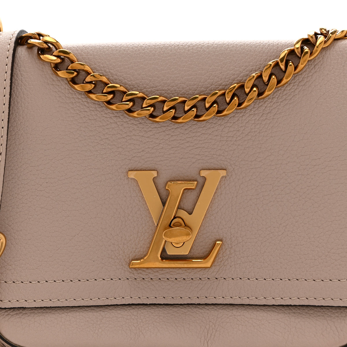 Grained Calfskin Lockme Chain Bag Greige