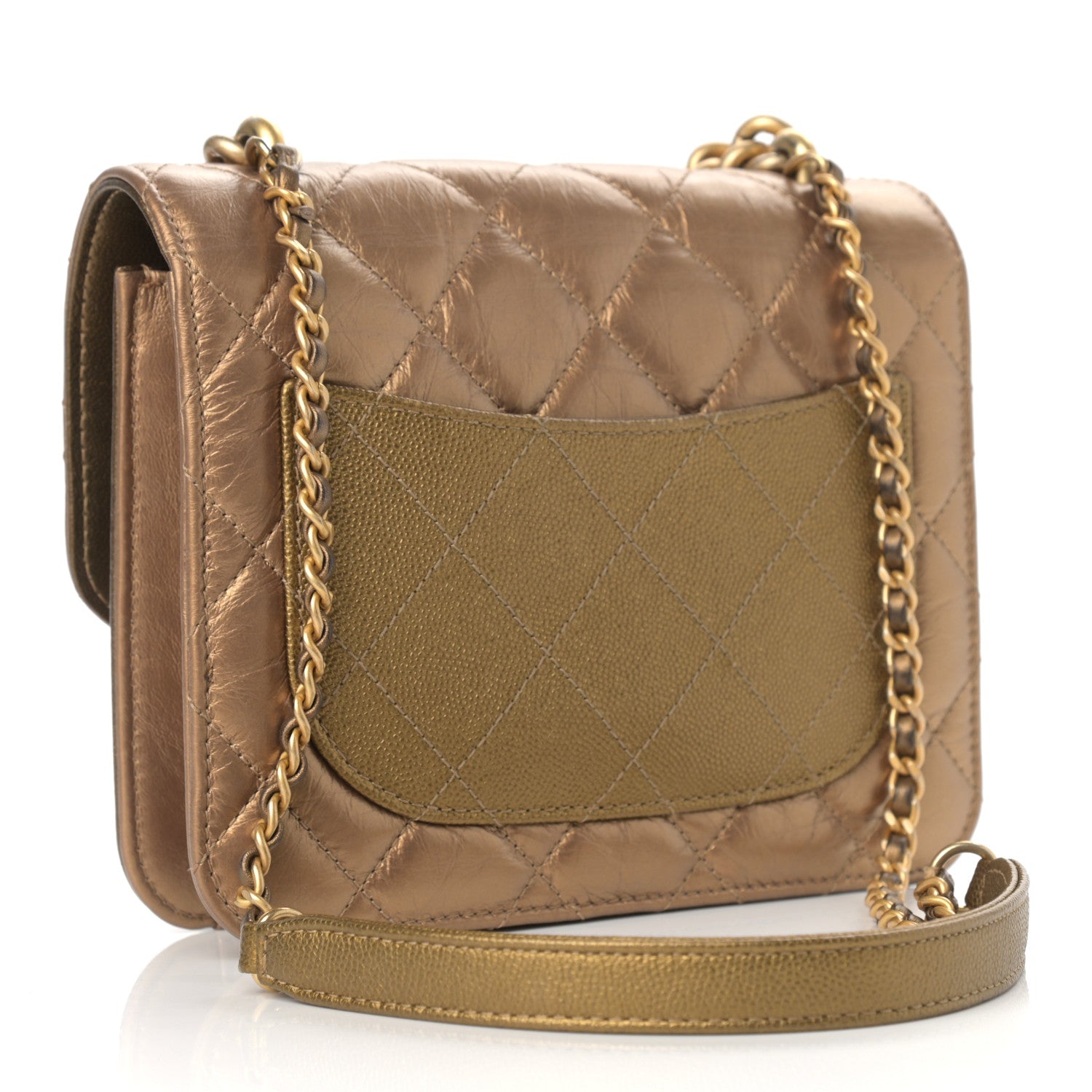 Chanel Metallic Calfskin Caviar Quilted Mini Chain Handle Flap Gold 3 of 12