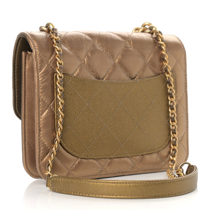 Chanel Metallic Calfskin Caviar Quilted Mini Chain Handle Flap Gold 3 of 12