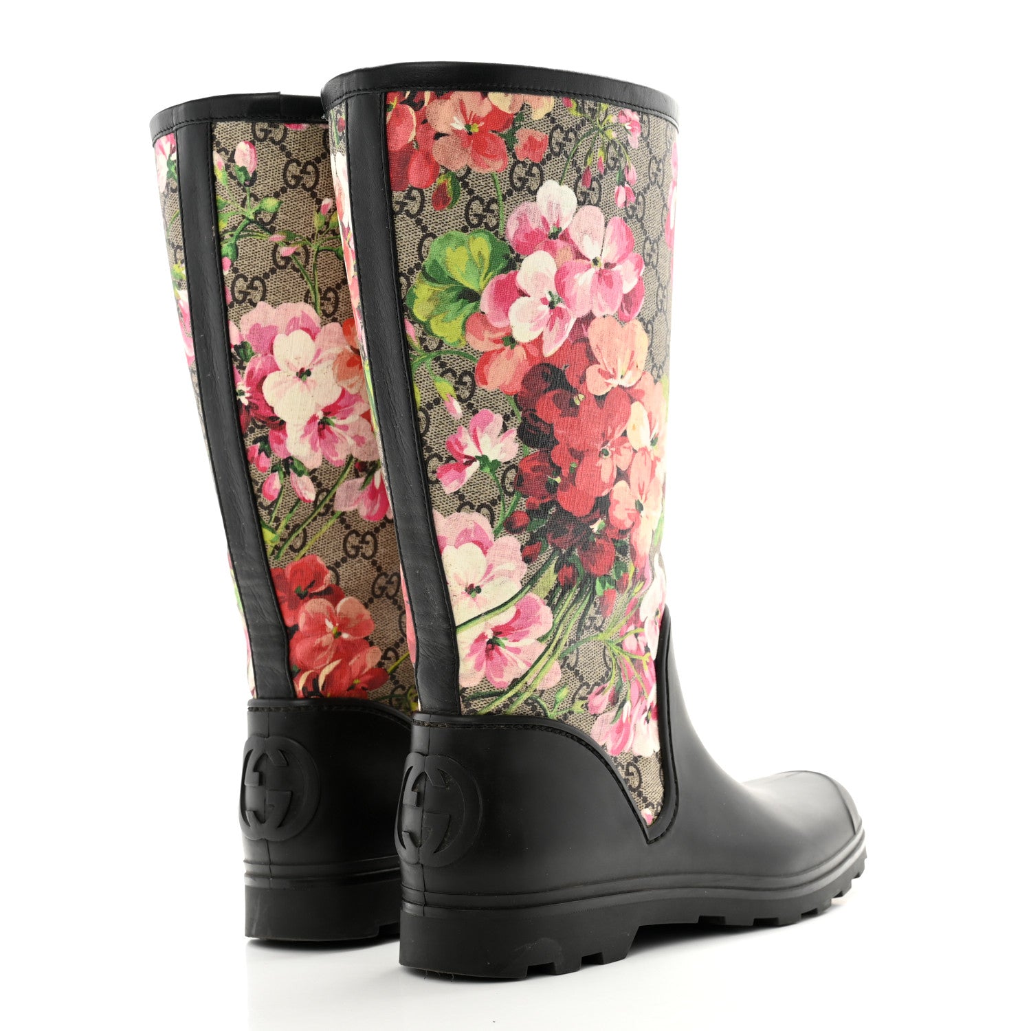 Gucci GG Supreme Monogram Blooms Flat Rubber Boots 40 Beige Multicolor 4 of 10