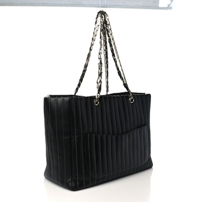 Chanel Lambskin Vertical Quilted Large Mademoiselle Tote Black 3 of 11