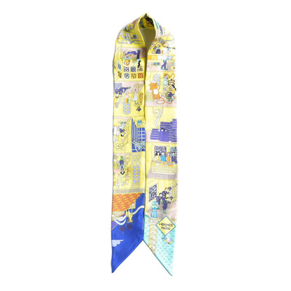 Hermes Silk La Maison des Carres Twilly Jaune Vif Bleu Roy Turquoise 5 of 6