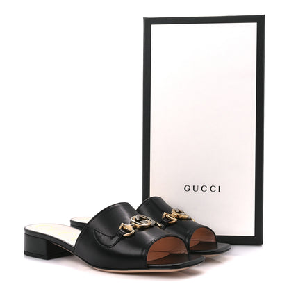 Gucci Malaga Kid Zumi Mid Heel Slide Sandals 37.5 Black 10 of 10