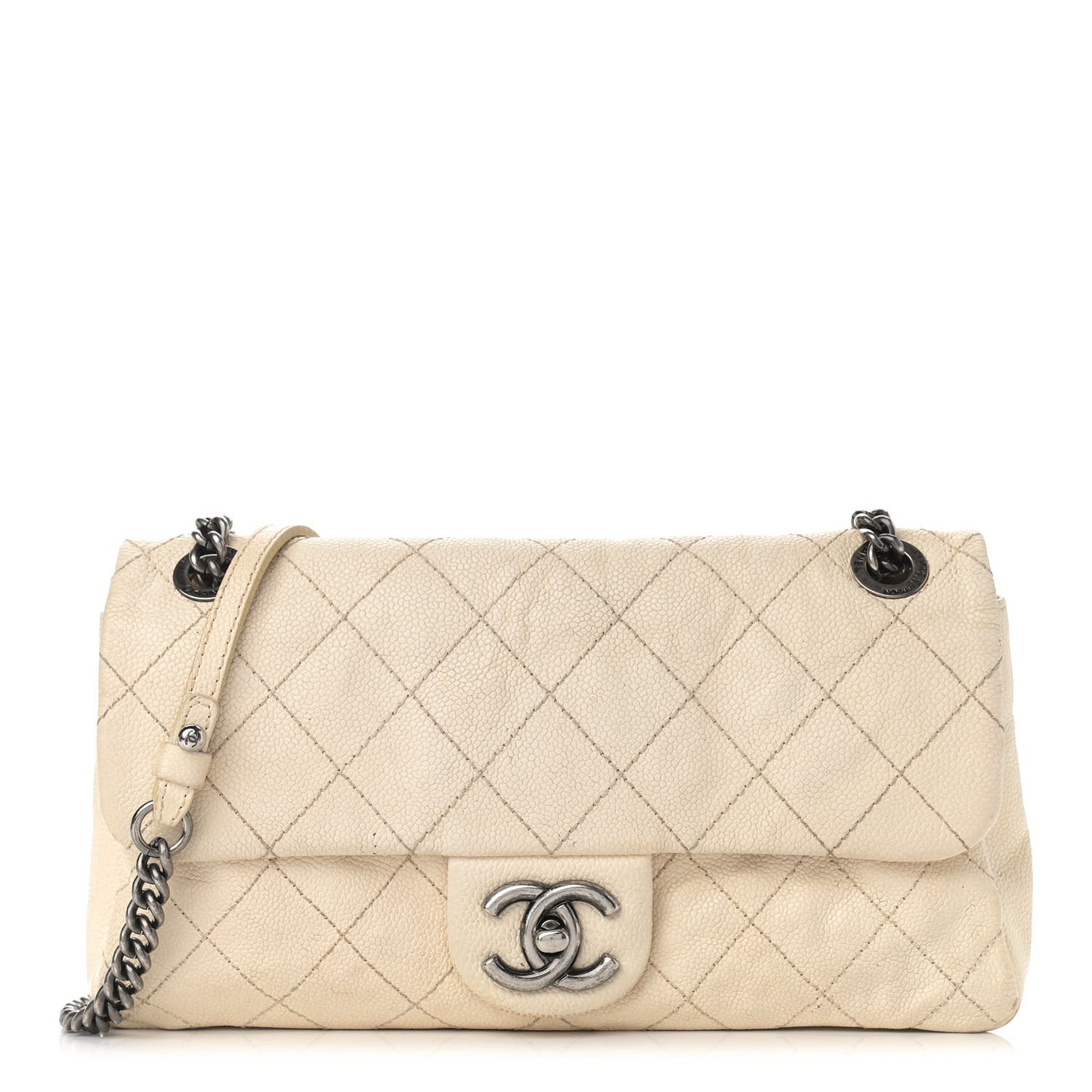 Caviar Quilted Medium Simply CC Flap White