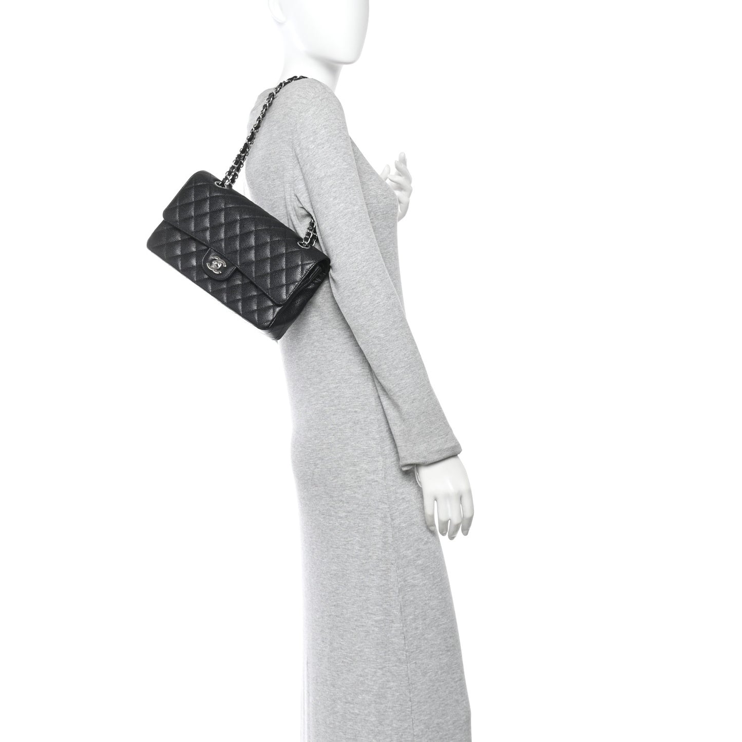Caviar Quilted Medium Double Flap Black