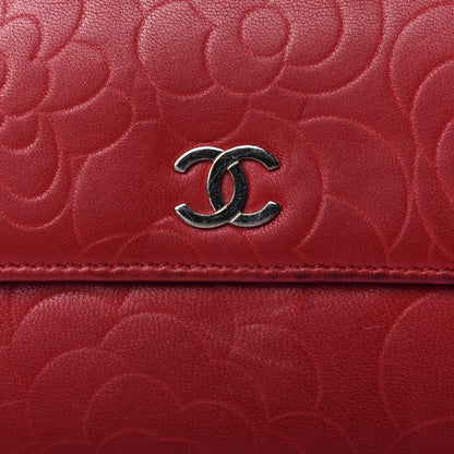 Chanel Lambskin Camellia Embossed Flap Wallet Red 21 of 21