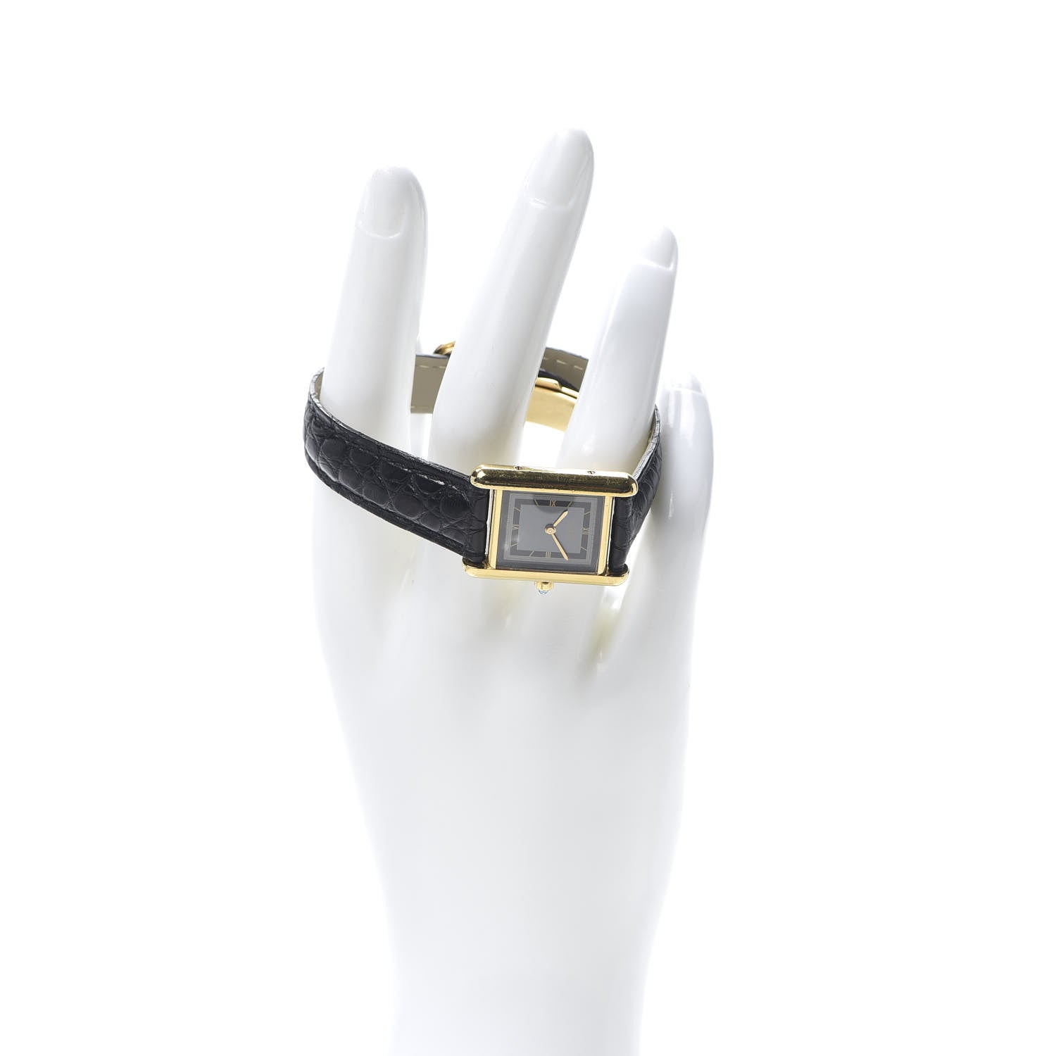 Cartier Sterling Silver Vermeil Alligator 20mm Must de Cartier Tank Quartz Watch Grey 2 of 9