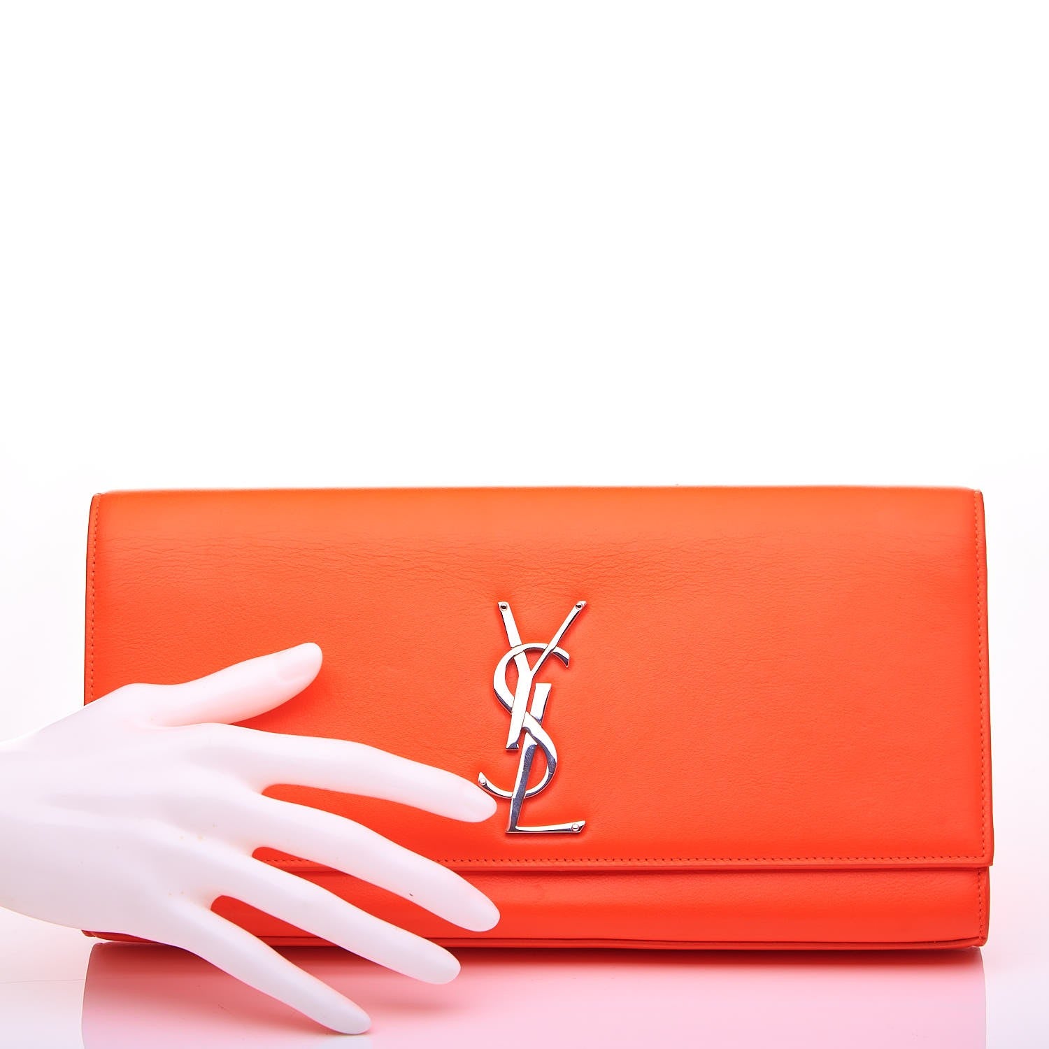 Saint Laurent Calfskin Classic Monogram Clutch Neon Orange 2 of 9