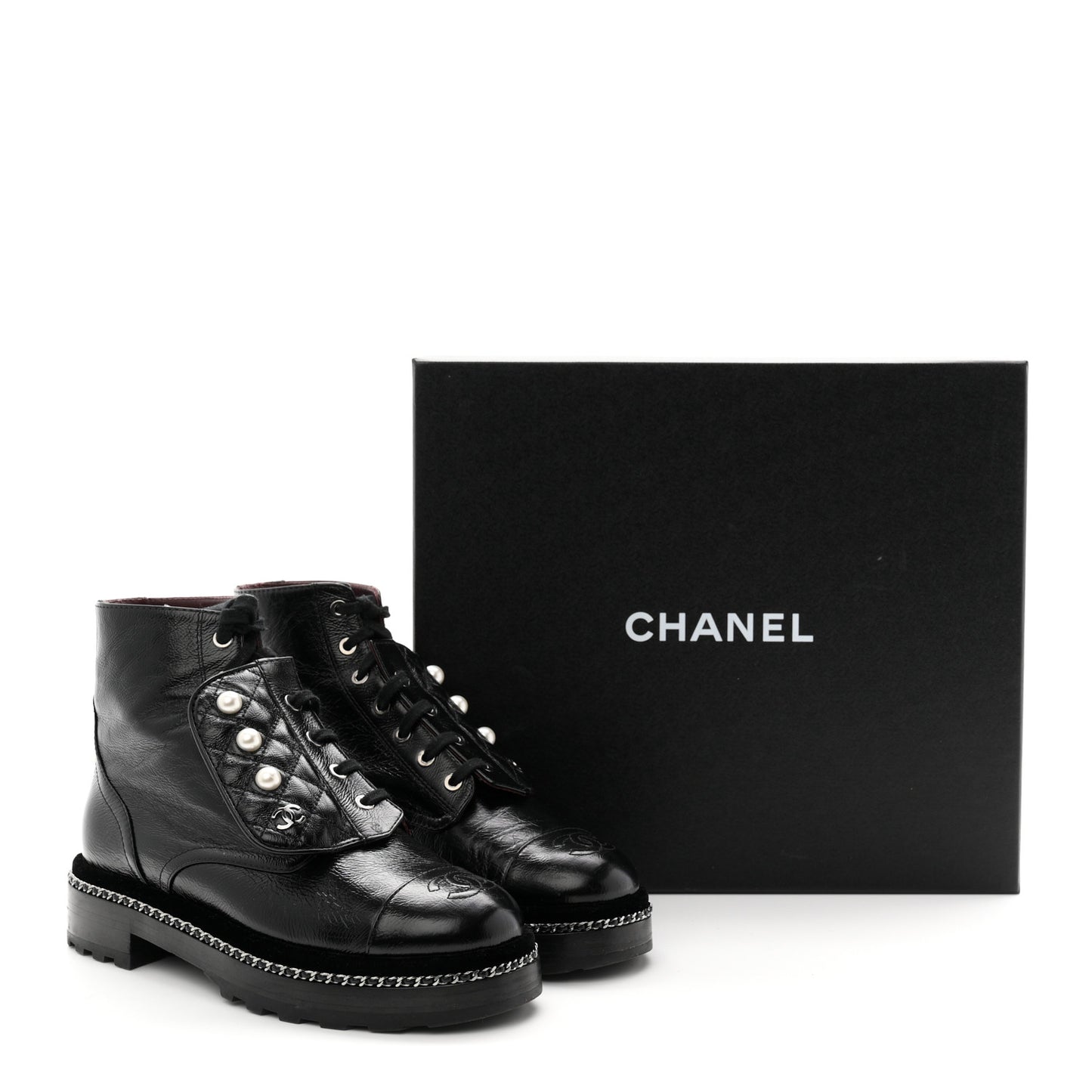 Crackled Calfskin Velvet Pearl Combat Short Boots 38 Black