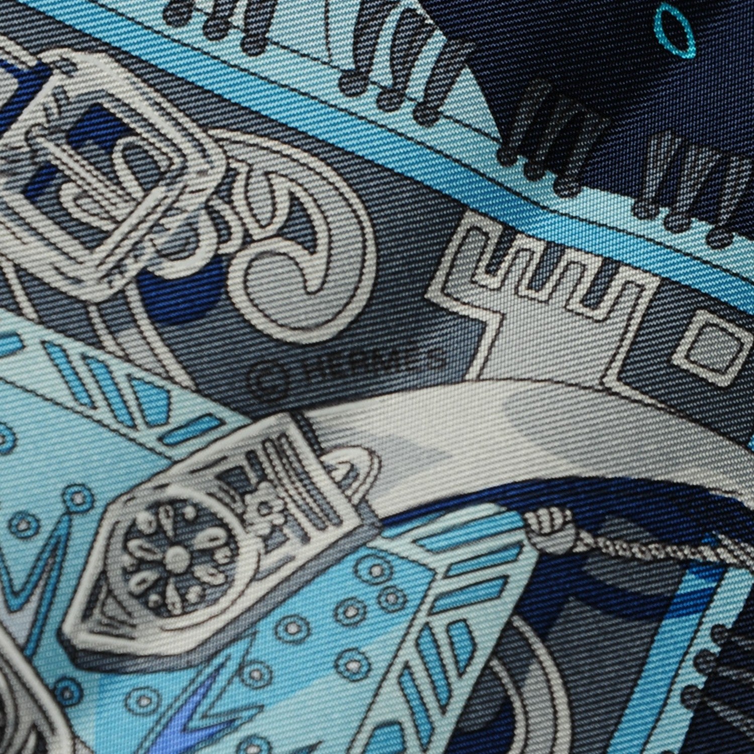 Hermes Silk Cavaliers du Caucase Scarf 90 Marine Gris Turquoise 5 of 6