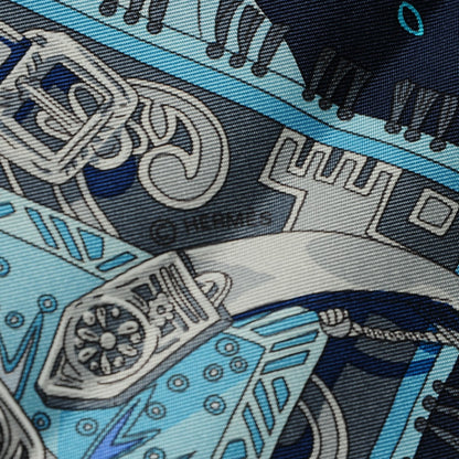 Hermes Silk Cavaliers du Caucase Scarf 90 Marine Gris Turquoise 5 of 6