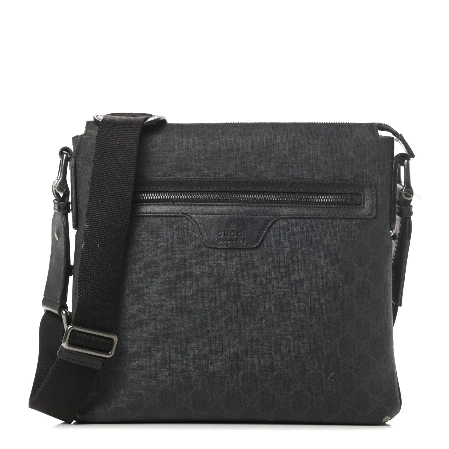 Gucci GG Supreme Monogram Crossbody Messenger Bag Black Grey 1 of 20