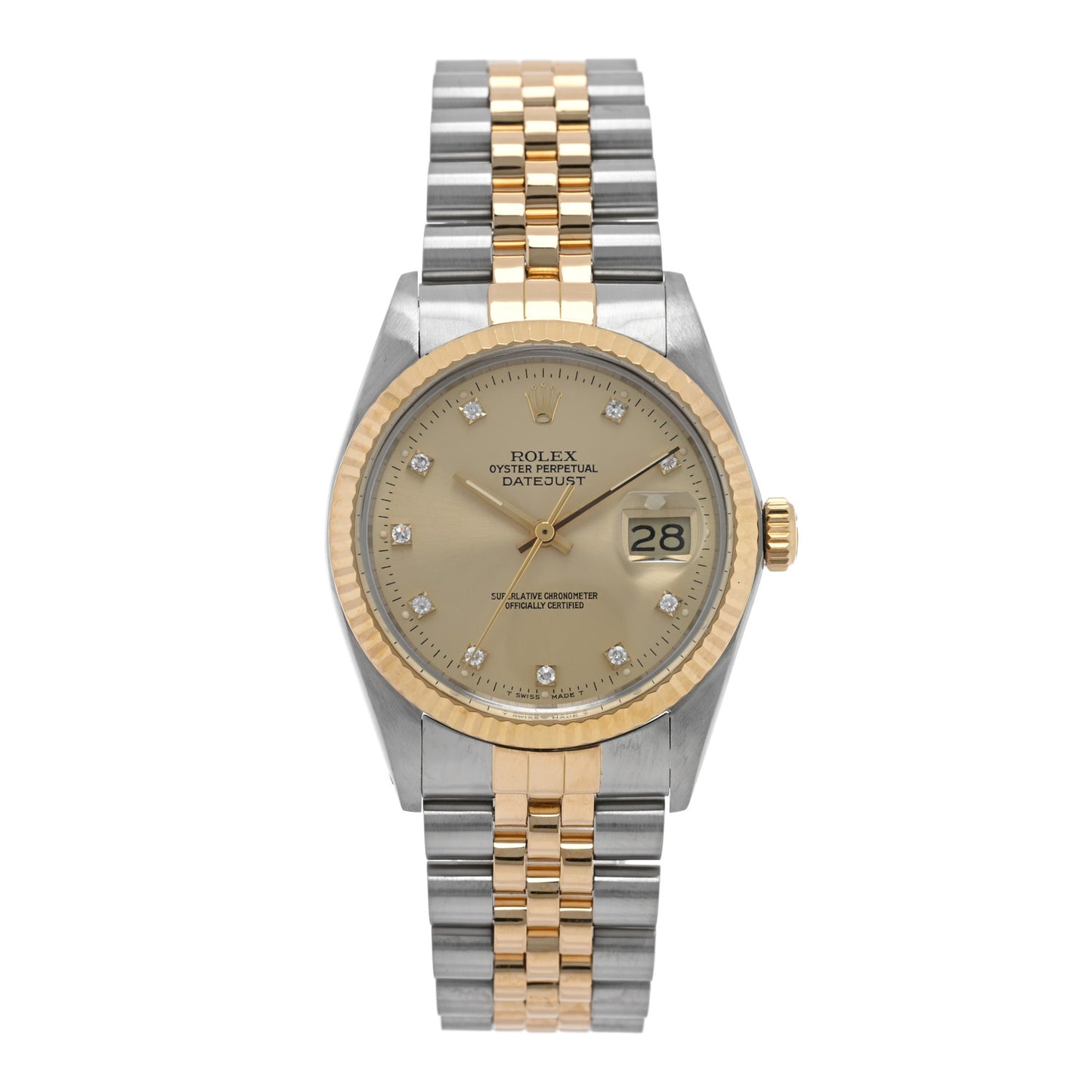 Stainless Steel 18K Yellow Gold Diamond 36mm Oyster Perpetual Datejust Watch Champagne 16013