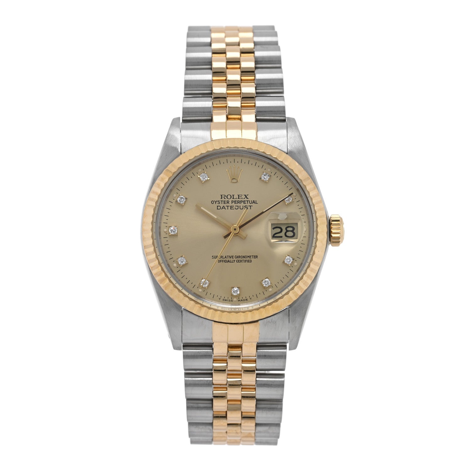 Rolex Stainless Steel 18K Yellow Gold Diamond 36mm Oyster Perpetual Datejust Watch Champagne 16013 1 of 4