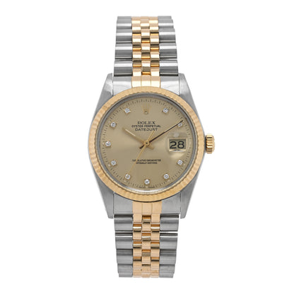 Rolex Stainless Steel 18K Yellow Gold Diamond 36mm Oyster Perpetual Datejust Watch Champagne 16013 1 of 4