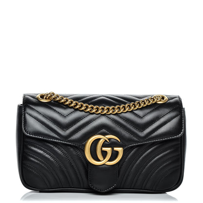 Gucci Calfskin Matelasse Small GG Marmont Shoulder Bag Black 1 of 6