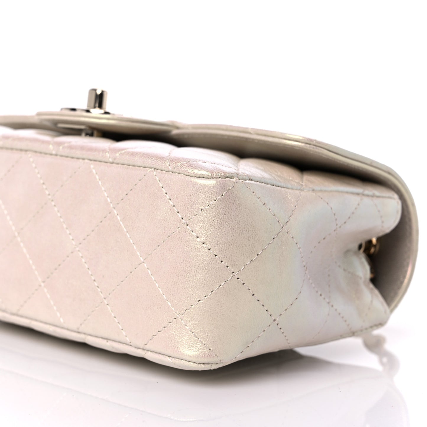 Iridescent Lambskin Quilted Mini Rectangular Flap Ivory