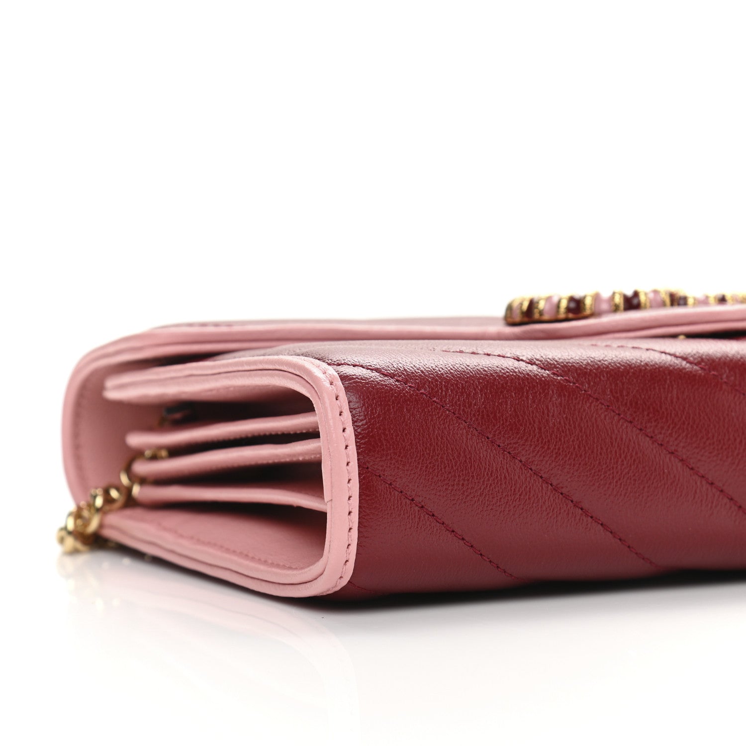 Gucci Azalea Calfskin Enamel Matelasse Diagonal Torchon GG Marmont Chain Wallet New Cherry Red Wild Rose 9 of 11