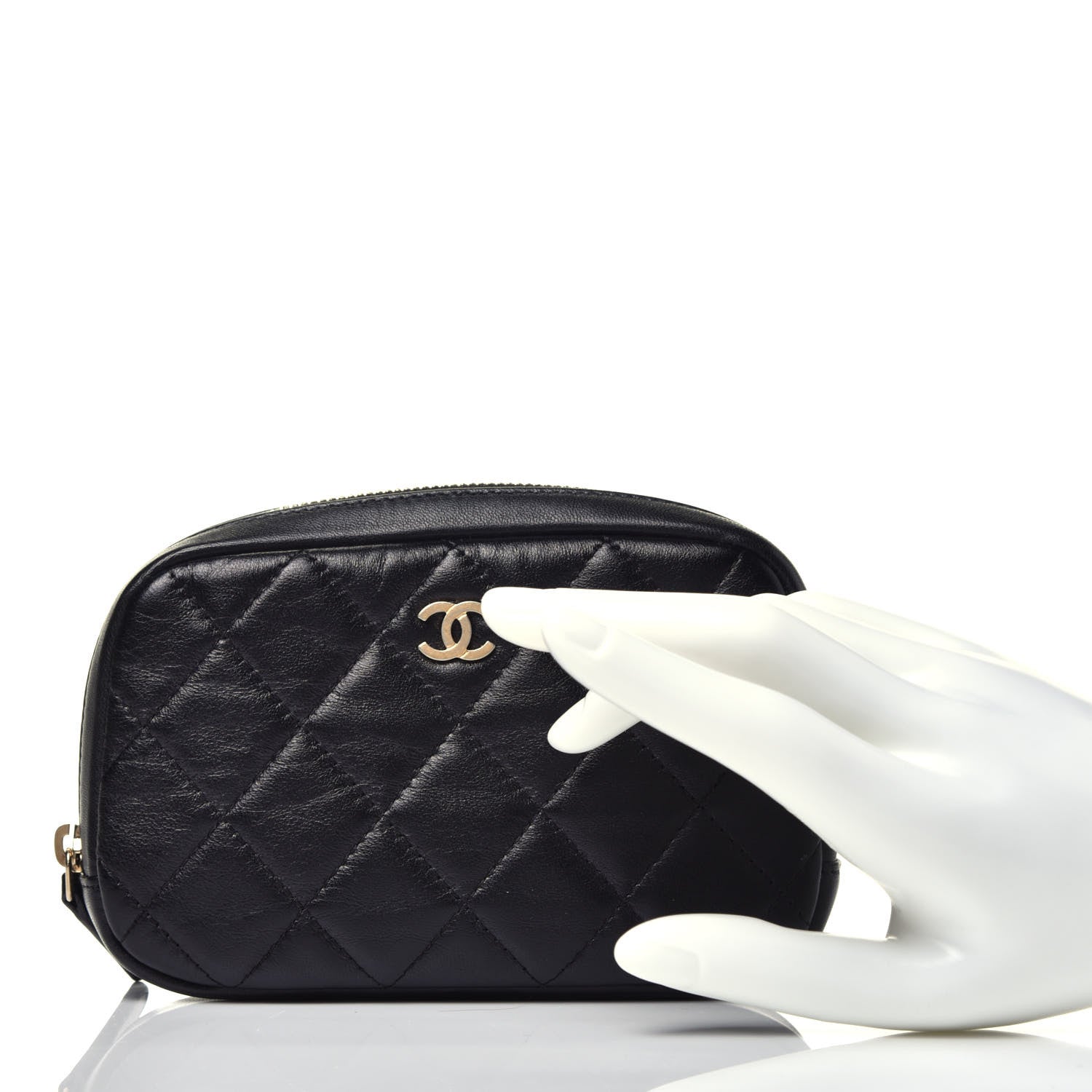 Chanel Lambskin Quilted Small Curvy Pouch Cosmetic Case Black 2 of 7