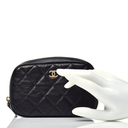 Chanel Lambskin Quilted Small Curvy Pouch Cosmetic Case Black 2 of 7