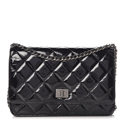 Chanel Distressed Patent Calfskin Quilted Reissue Wallet On Chain WOC Black 1 of 10