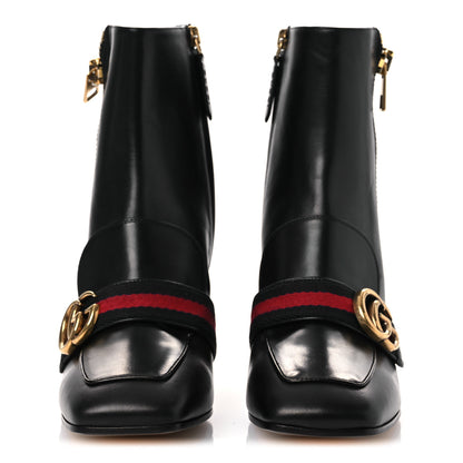 Gucci Betis Glamour Calfskin Web Pearl Embellished Peyton 75mm Ankle Boots 37 Black 3 of 12