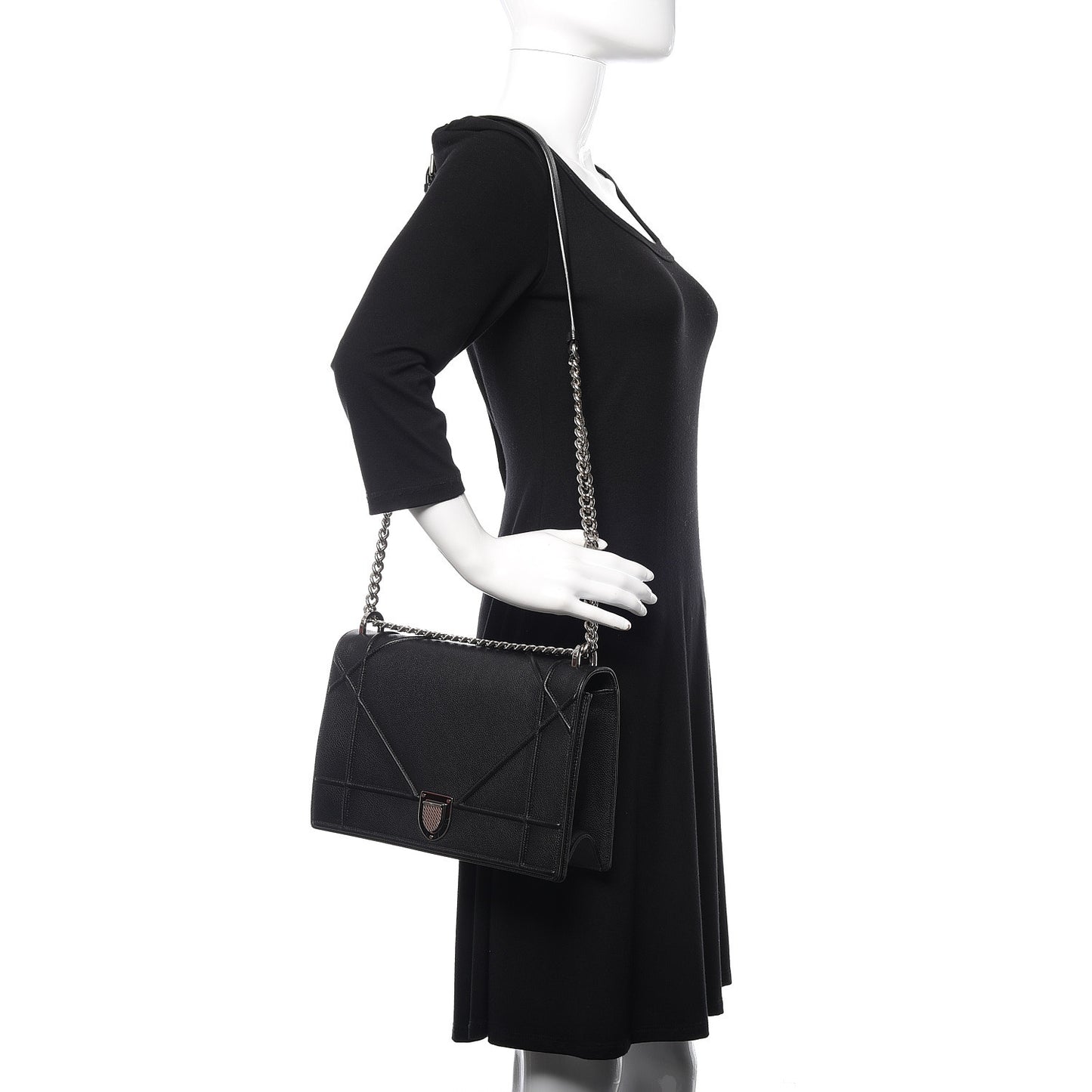 Grained Calfskin Large Diorama Flap Bag Black