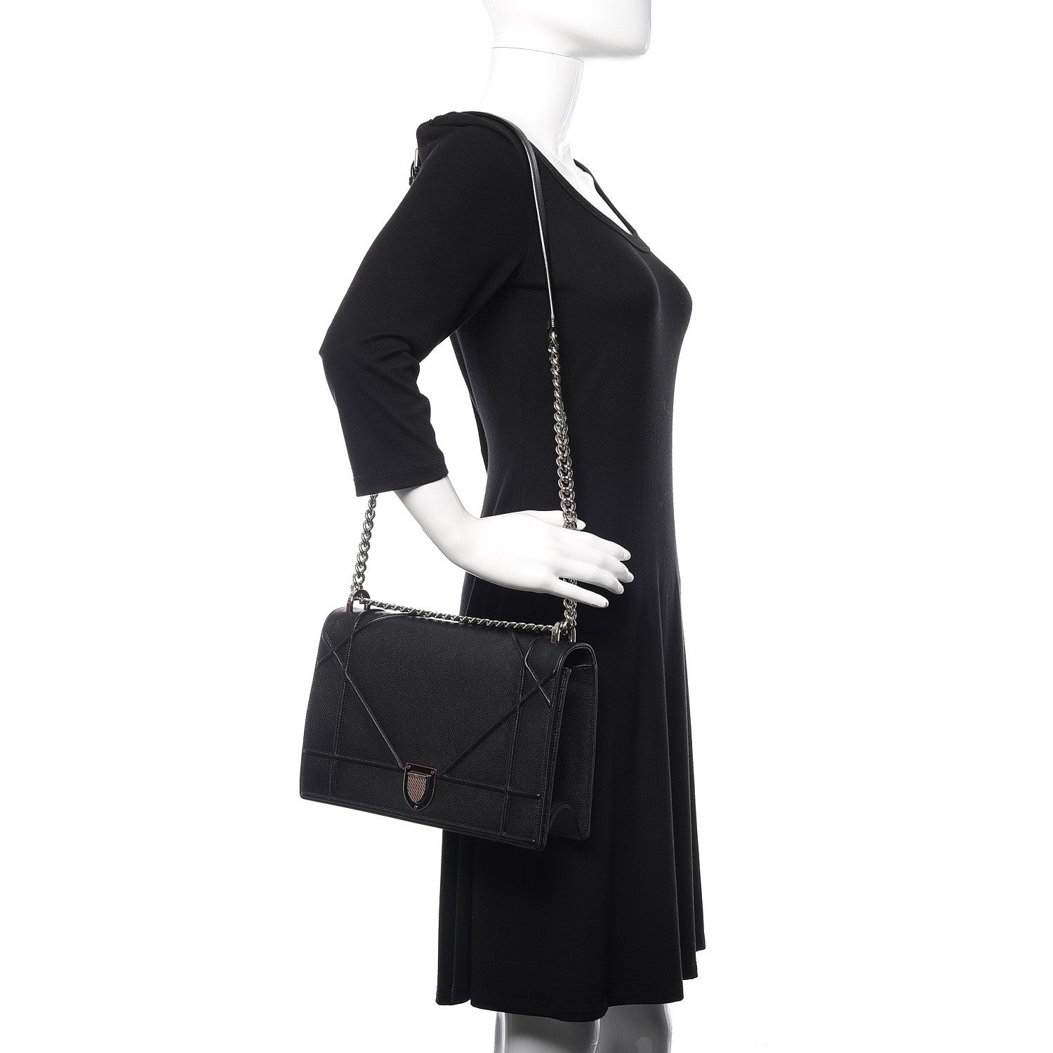 Christian Dior Grained Calfskin Large Diorama Flap Bag Black 2 of 12