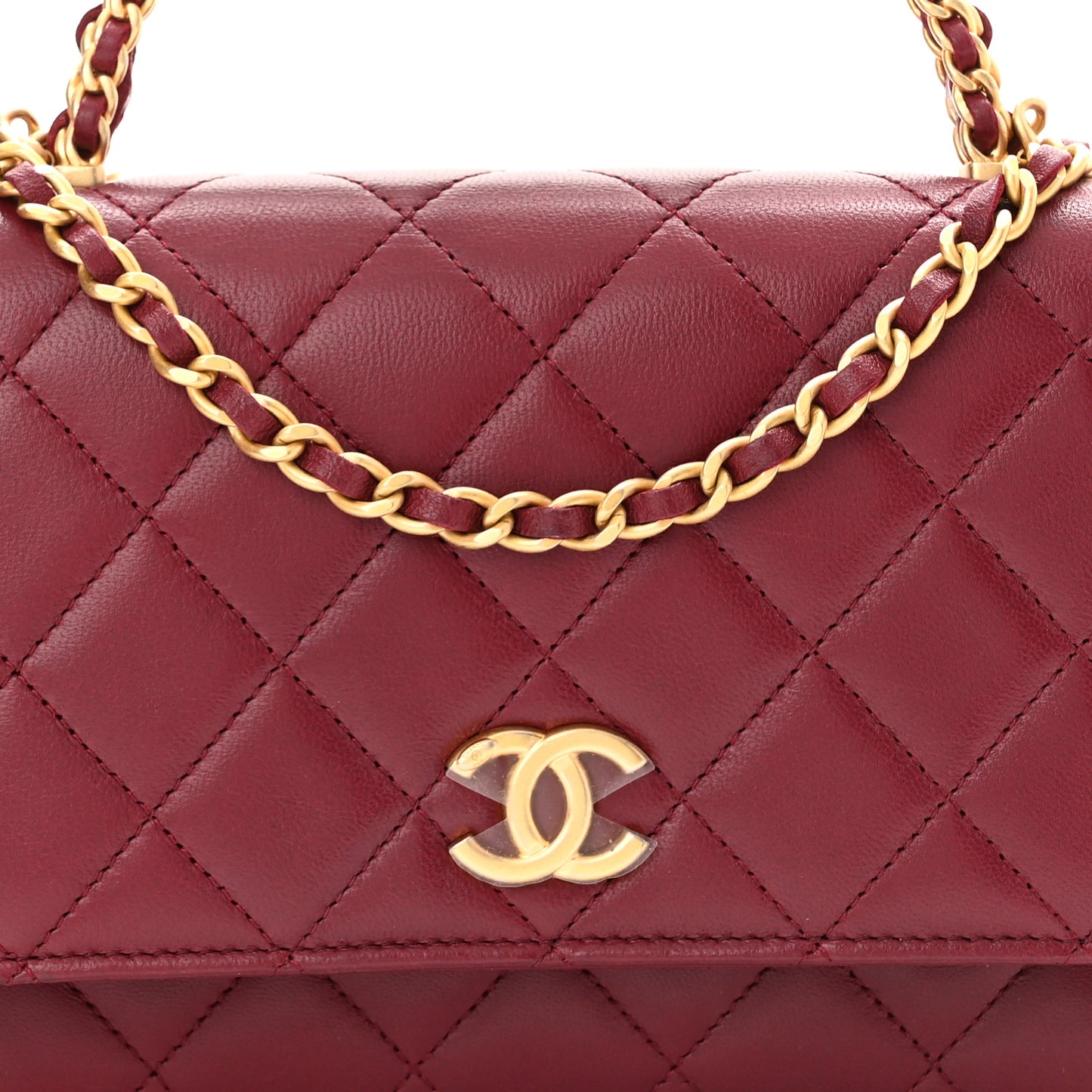 Lambskin Quilted Pick Me Up Wallet On Chain WOC Burgundy