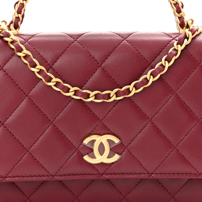 Chanel Lambskin Quilted Pick Me Up Wallet On Chain WOC Burgundy 9 of 12