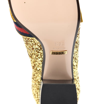 Gucci Glitter Nappa Web Peyton 75mm Loafer Pumps 38.5 Oro Vecchio 6 of 9