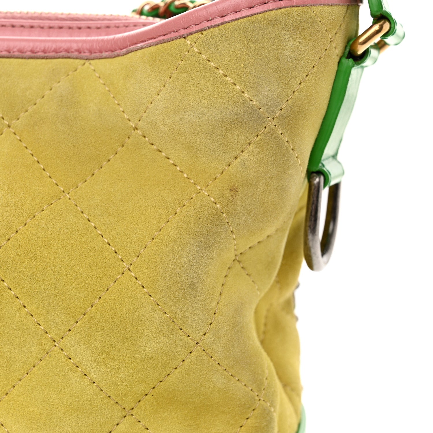Chanel Suede Calfskin Quilted Medium Gabrielle Hobo Pink Green Yellow 14 of 15