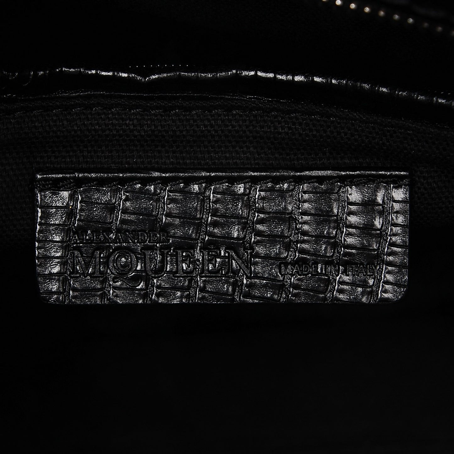Calfskin Lizard Embossed Small Skull Padlock Zip Around Tote Black