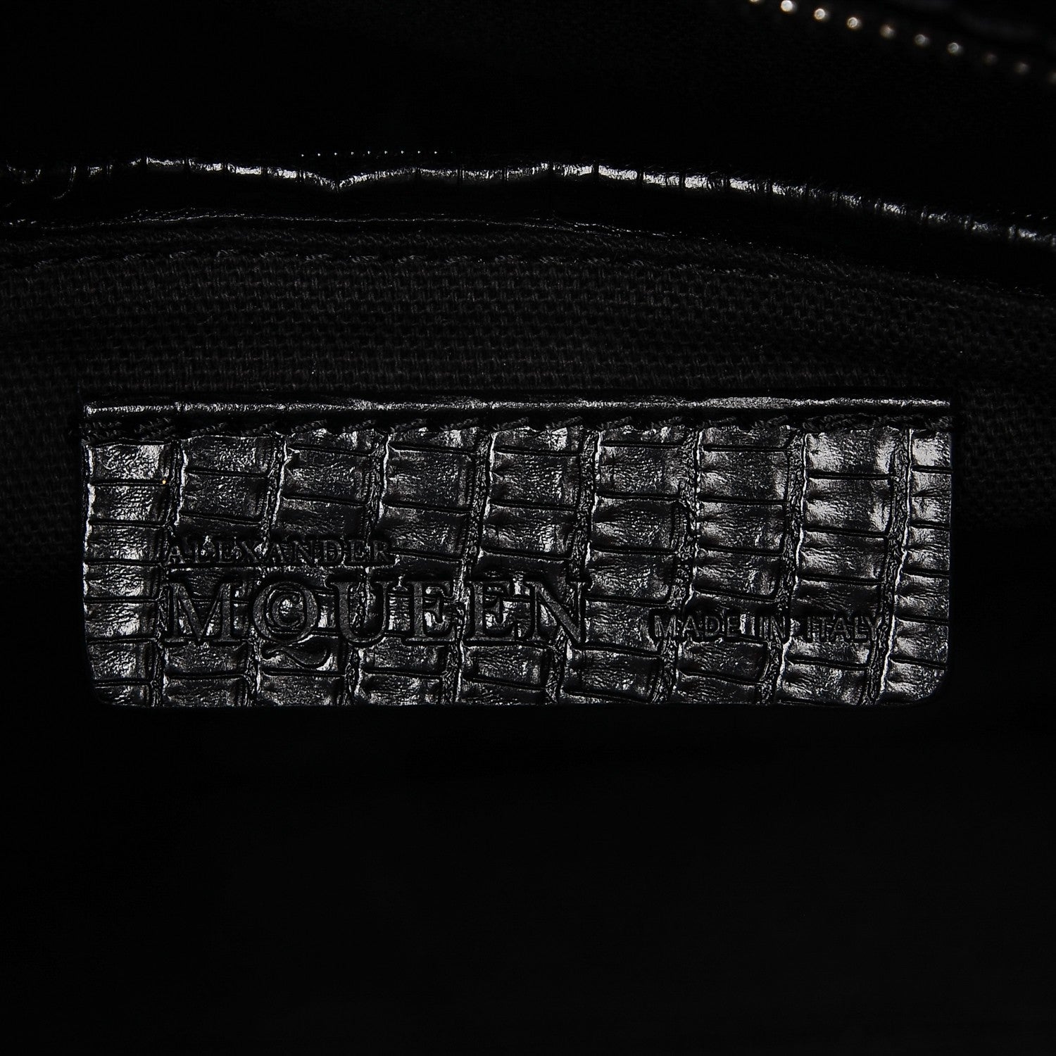 Alexander McQueen Calfskin Lizard Embossed Small Skull Padlock Zip Around Tote Black 6 of 7