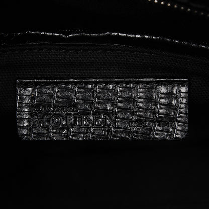 Alexander McQueen Calfskin Lizard Embossed Small Skull Padlock Zip Around Tote Black 6 of 7
