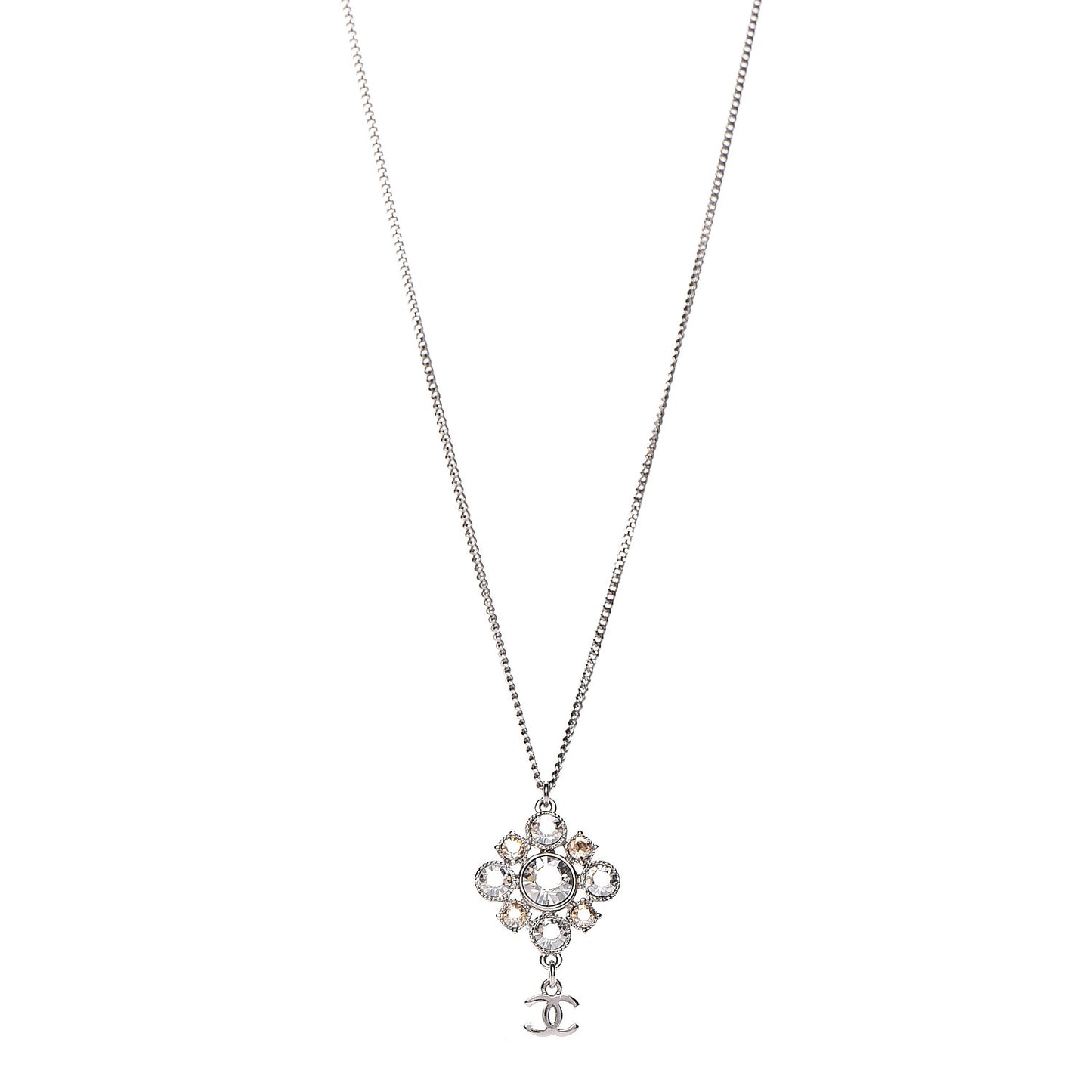 Crystal CC Drop Pendant Necklace Silver