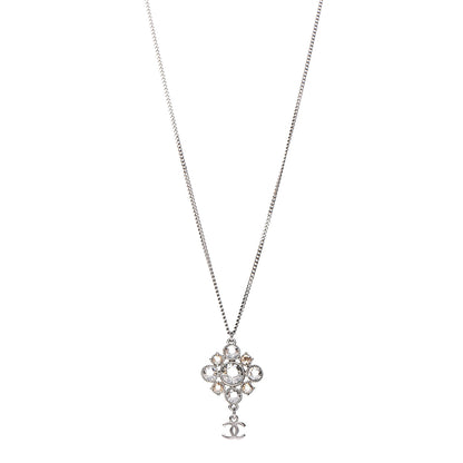 Chanel Crystal CC Drop Pendant Necklace Silver 1 of 6