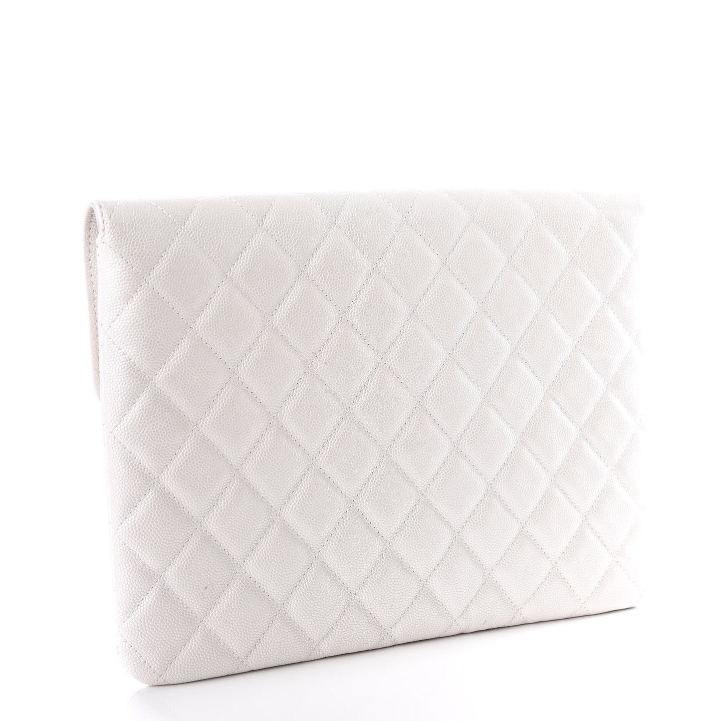 Caviar Quilted Medium Golden Class Pouch White