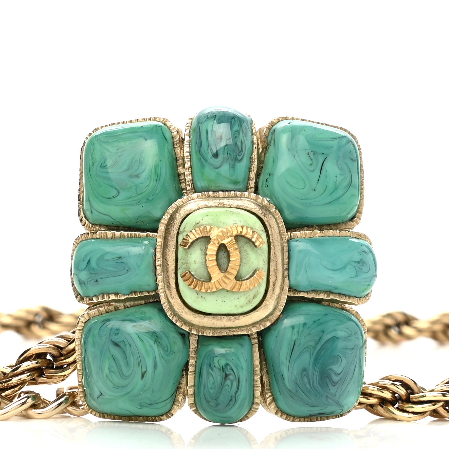 Chanel Cabochon CC Chain Belt Green Gold 3 of 5