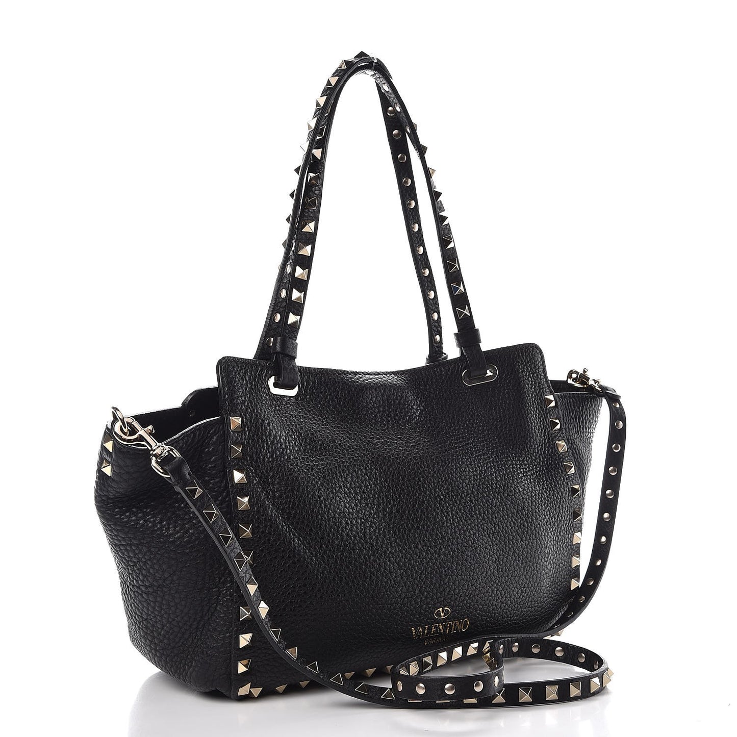 Grained Calfskin Small Rockstud Tote Black