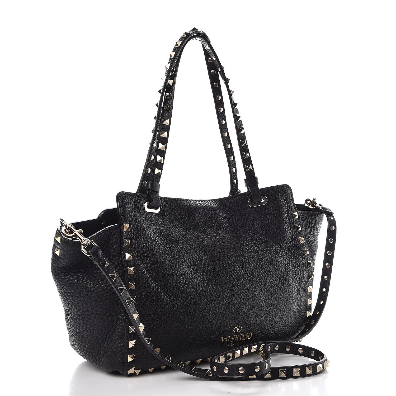 Valentino Garavani Grained Calfskin Small Rockstud Tote Black 4 of 8