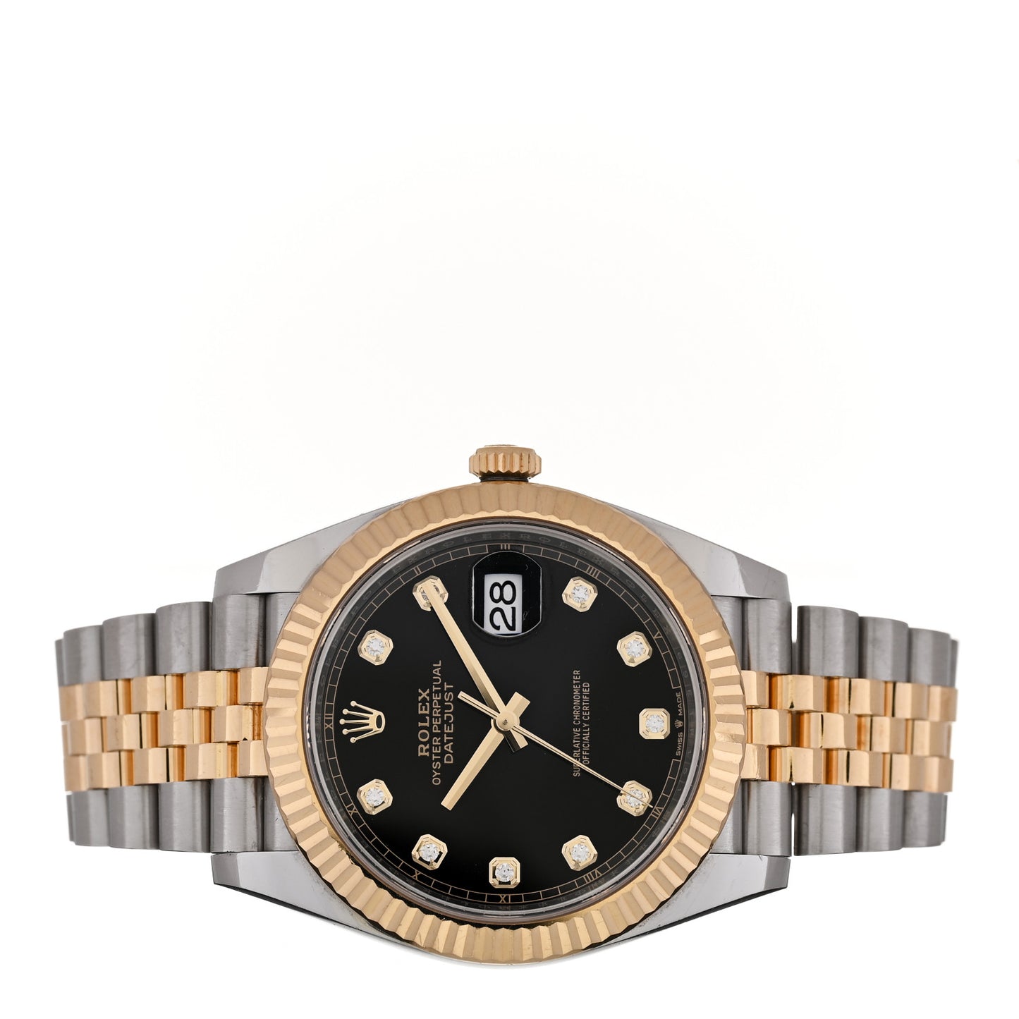 Stainless Steel 18K Yellow Gold Diamond 41mm Oyster Perpetual Datejust Watch Black 126333