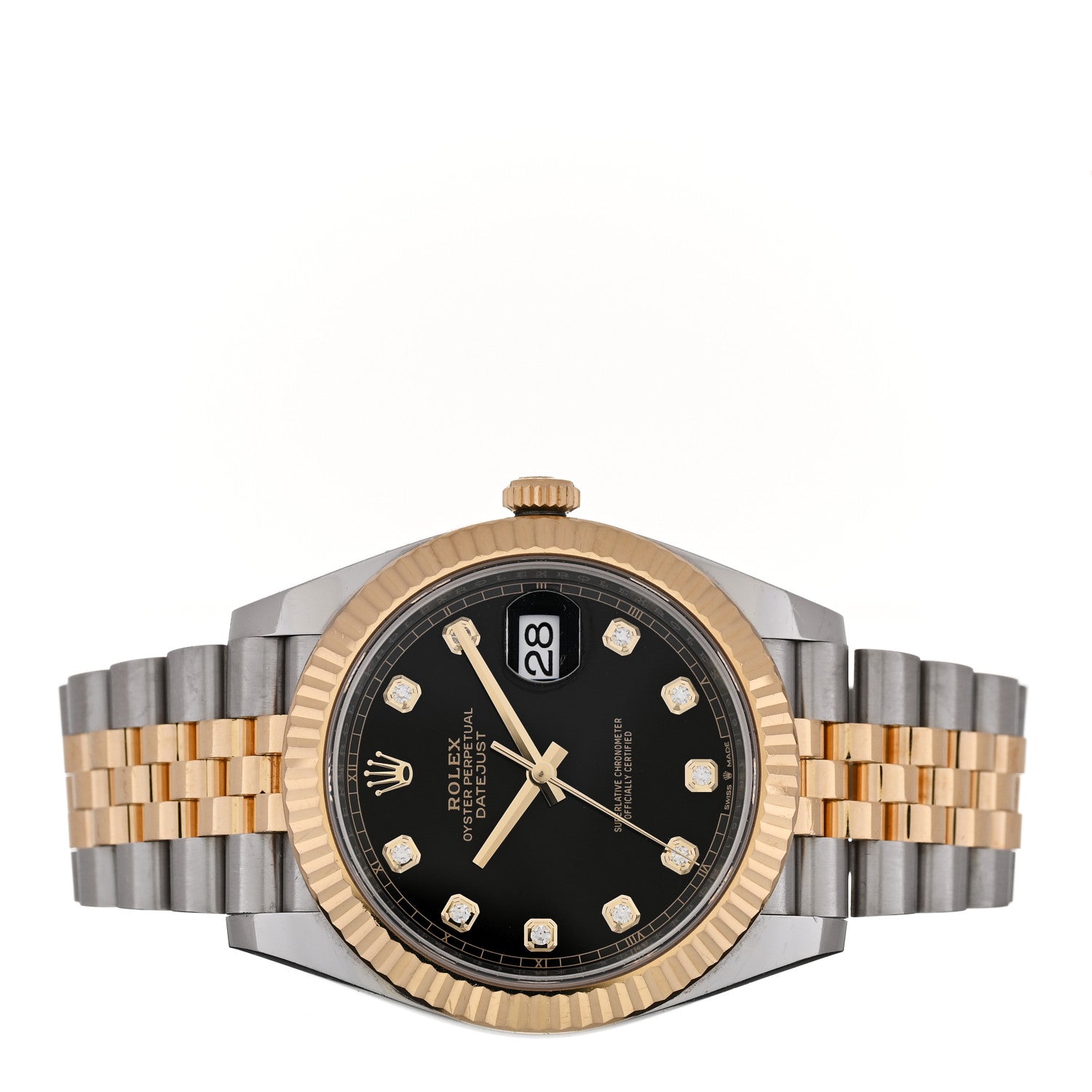 Rolex Stainless Steel 18K Yellow Gold Diamond 41mm Oyster Perpetual Datejust Watch Black 126333 2 of 4