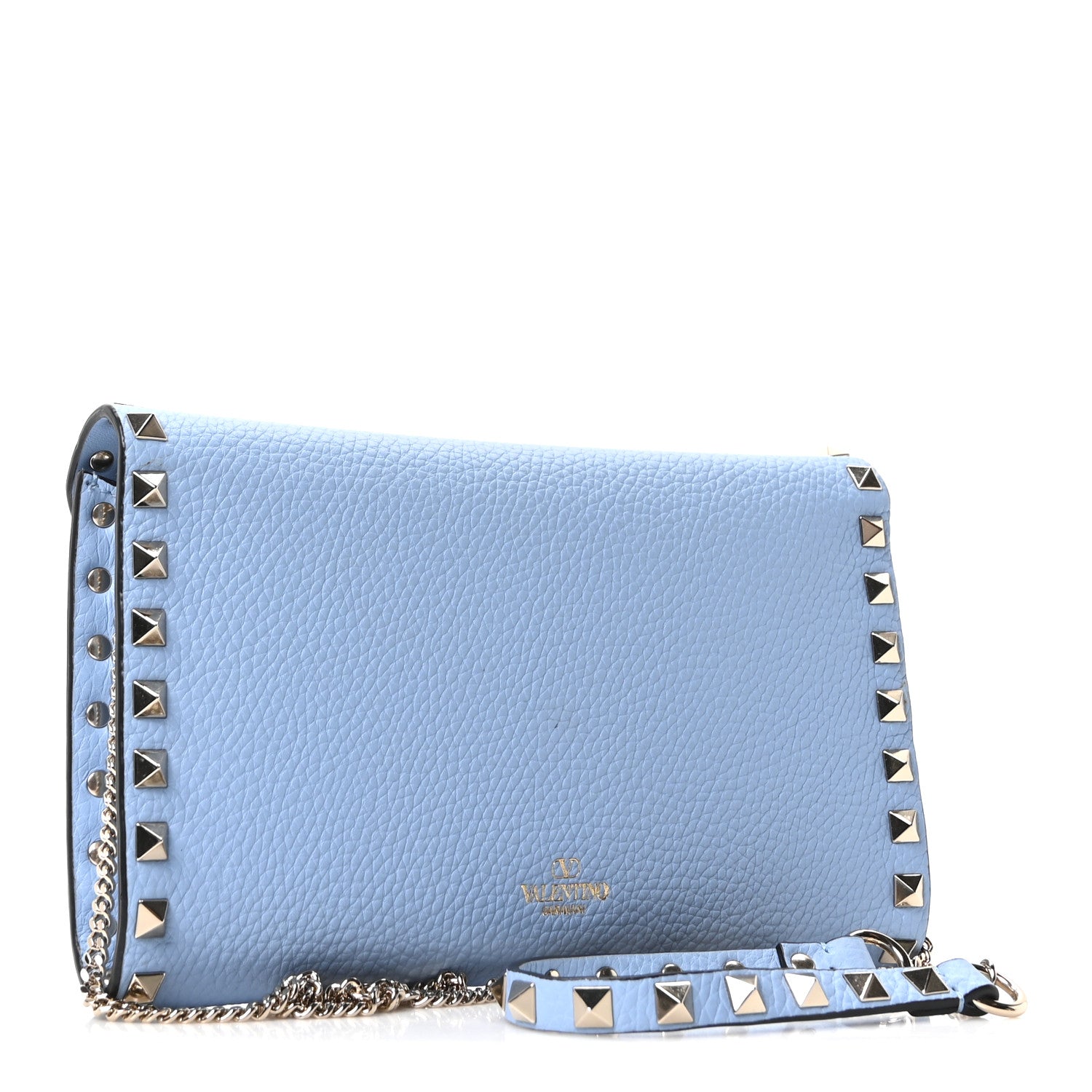 Valentino Garavani Grainy Calfskin Rockstud Flip Lock Wallet With Chain Niagra 2 of 9