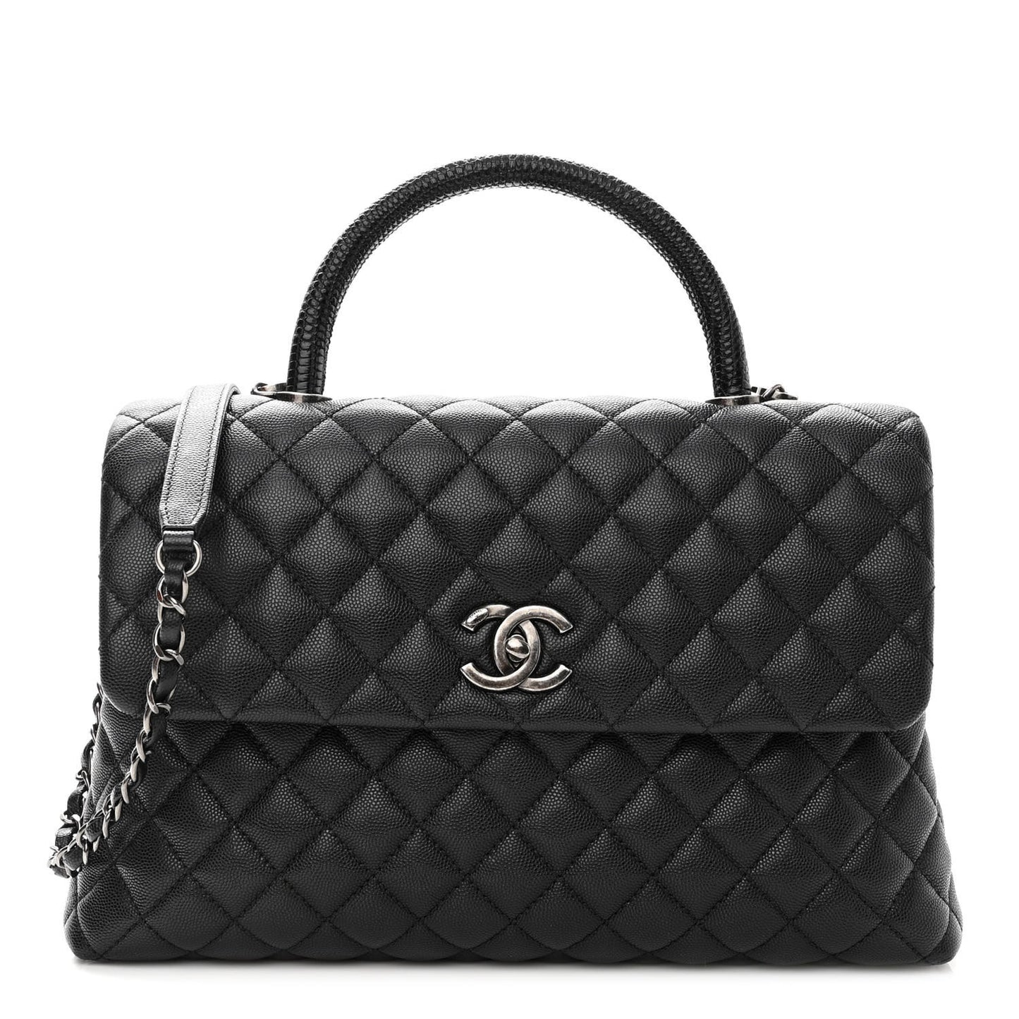 Caviar Quilted Medium Coco Handle Flap Black
