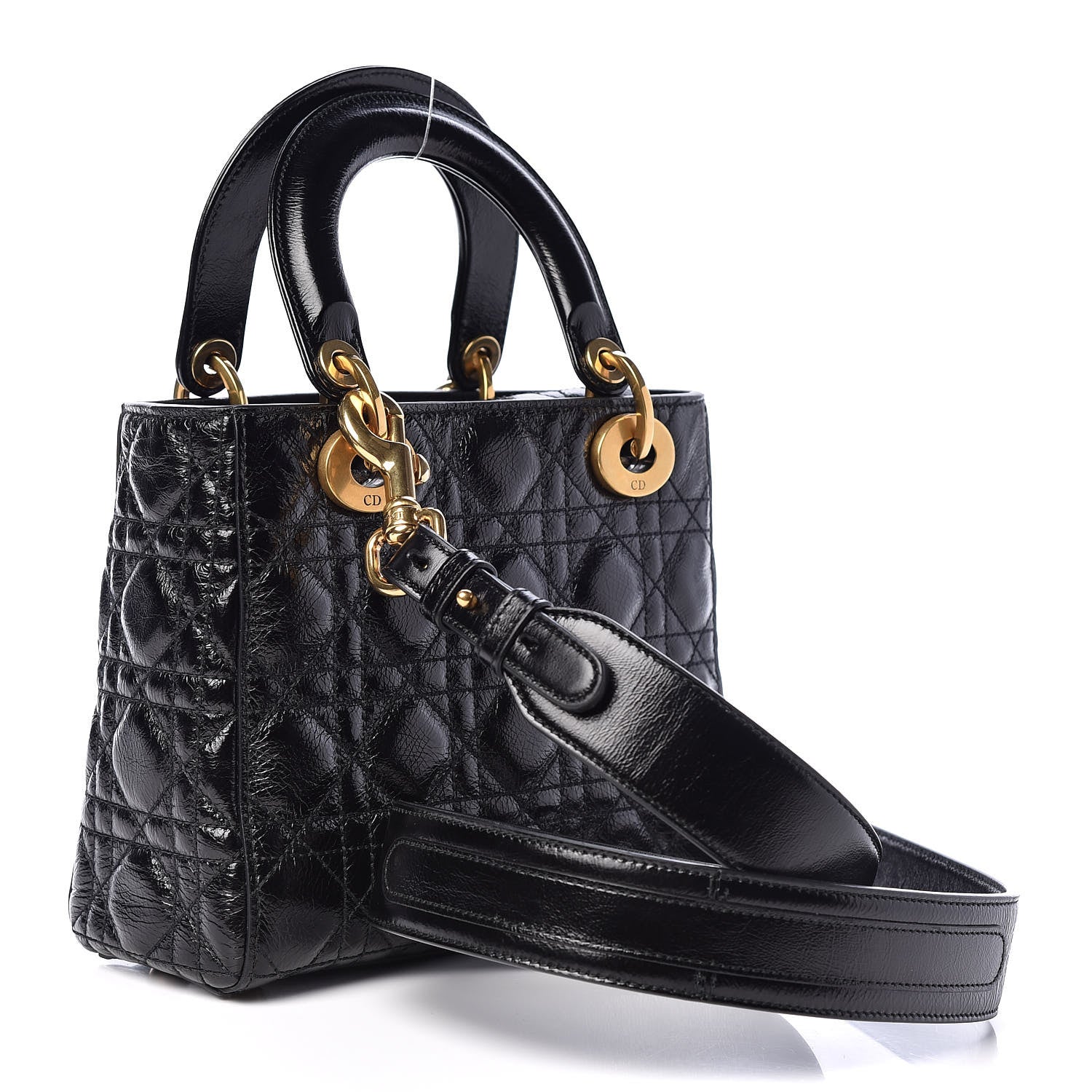 Christian Dior Crinkled Patent Cannage Small Lucky Badges My Lady Dior Black 3 of 10