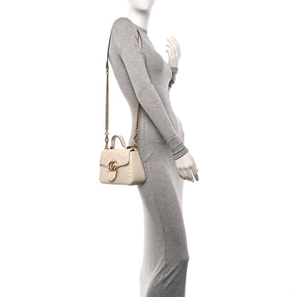 Gucci Calfskin Matelasse Mini GG Marmont Top Handle Shoulder Bag White 2 of 10