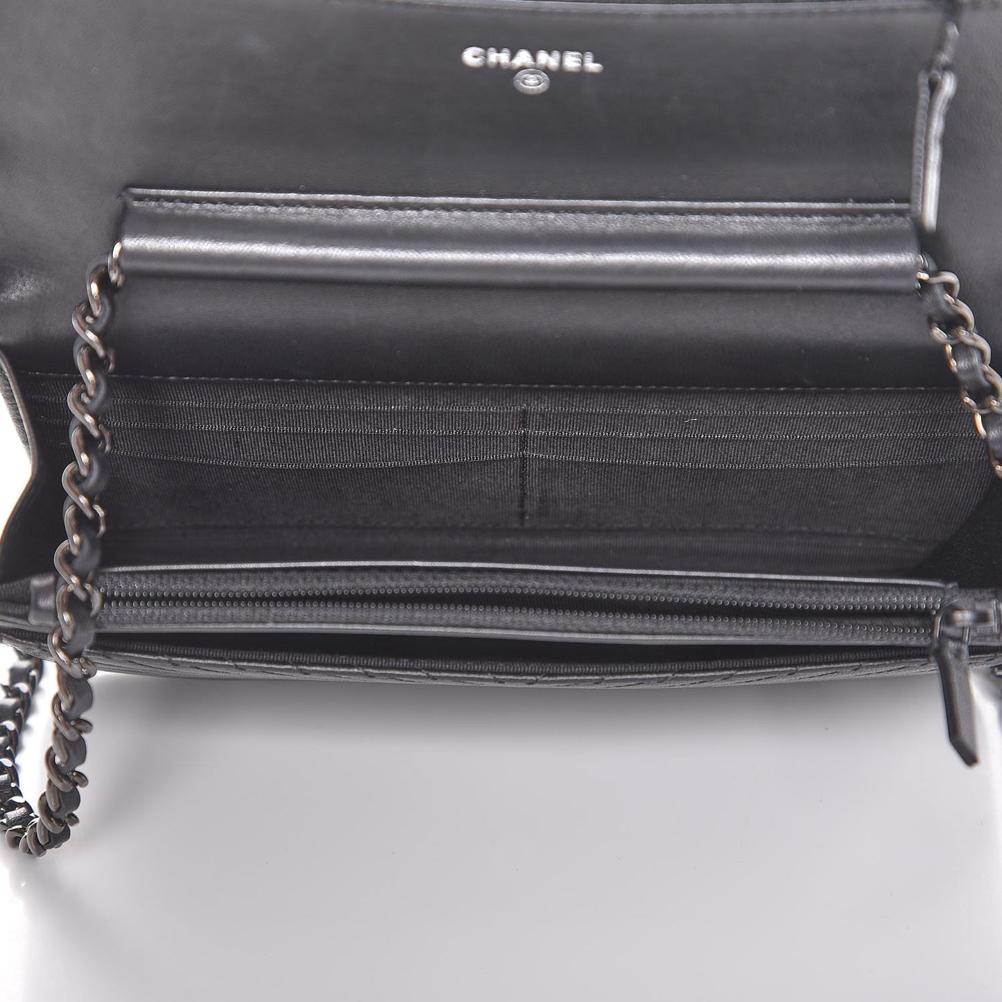 Lambskin Chevron Quilted Wallet On Chain WOC So Black