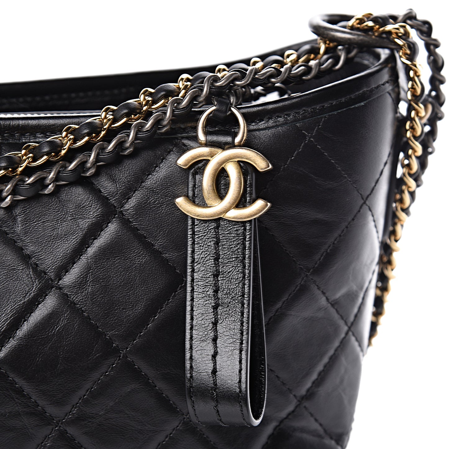 Aged Calfskin Quilted Medium Gabrielle Hobo Black